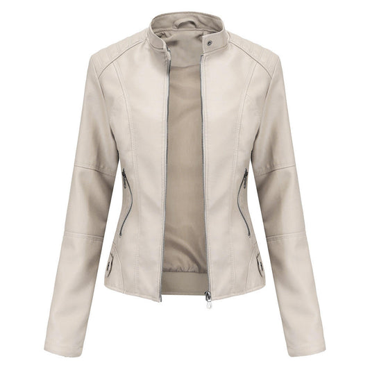 Women's fashionable PU leather suit in autumn-winter style, front view