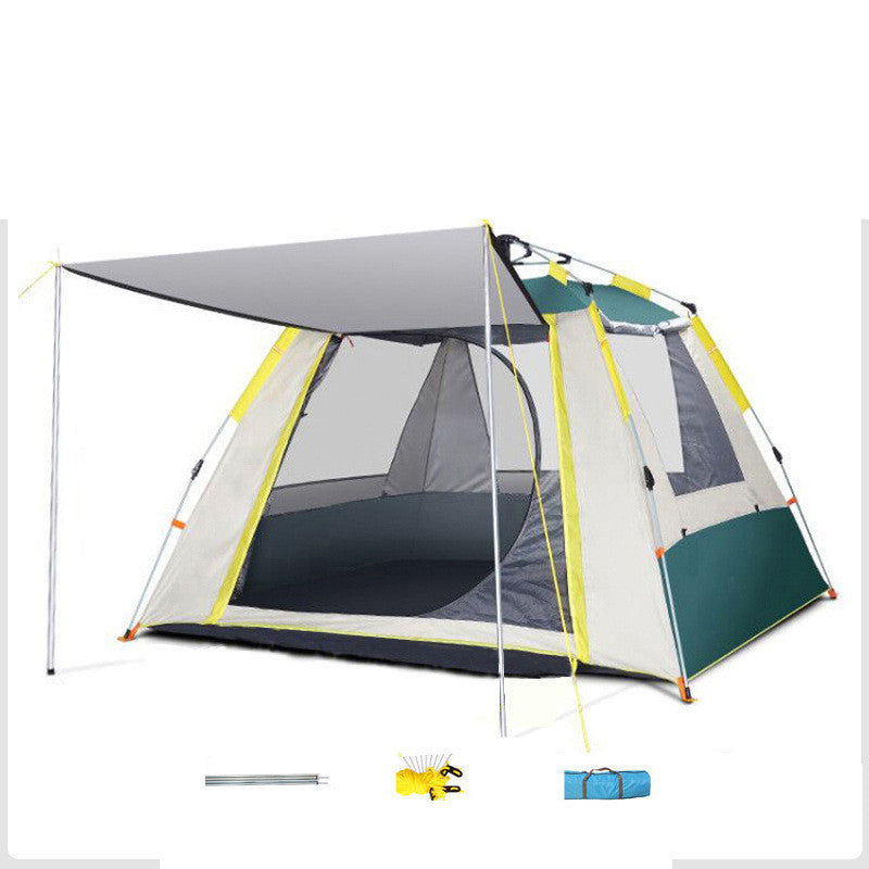 Automatic outdoor camping barbecue tent setup with spacious shelter and cooking area