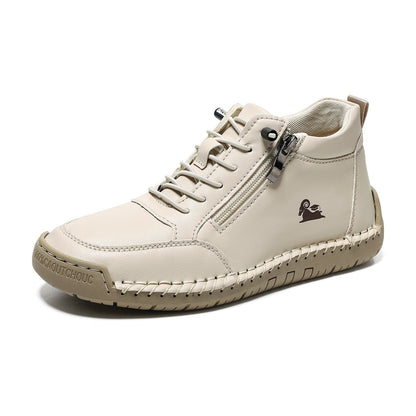 Hand-stitched women's soft sole flat casual shoes in a simple, comfortable design