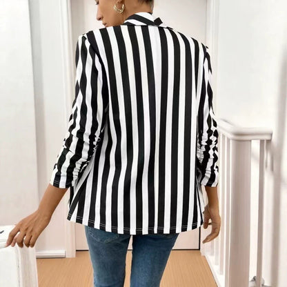 Women's lapel-striped single-button cardigan blazer in a tailored design