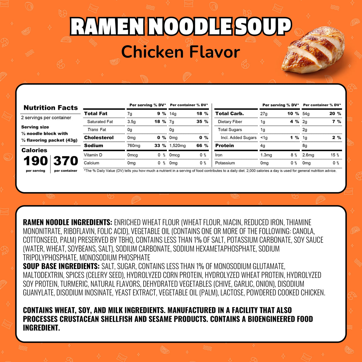Maruchan Ramen Noodle Soup chicken flavor instant noodles pack of 12, 3 oz each, with bowls of prepared ramen and noodles.