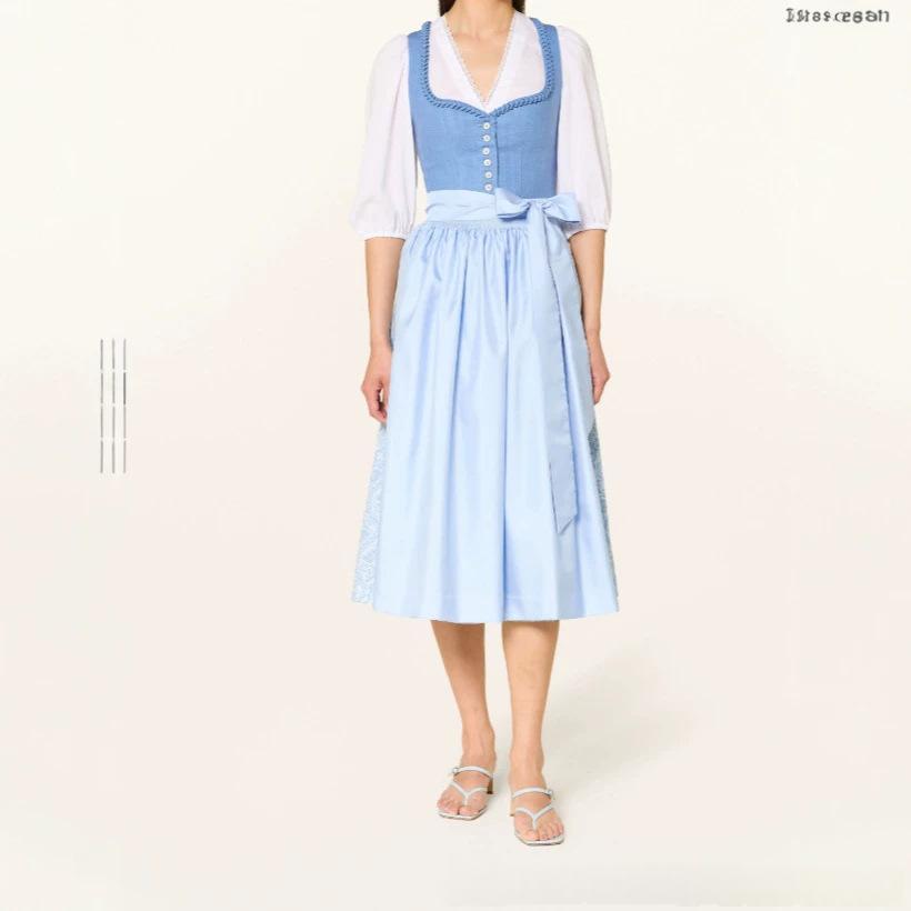 Lace-up bow long French-style dress in elegant workwear design by My Store
