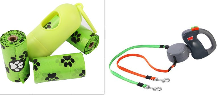 Retractable dual pet dog walking leash with two leads and comfortable handle<lemma