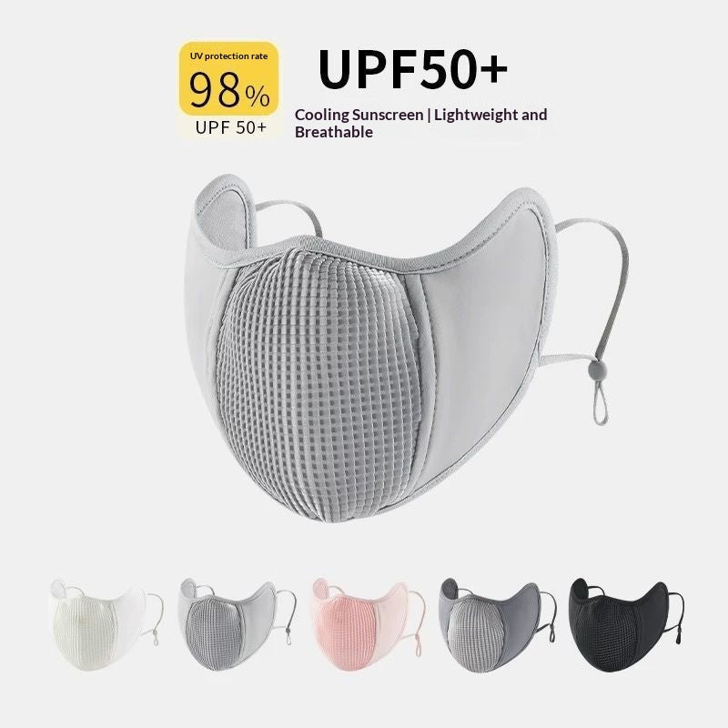 Sunscreen breathable 3D stereoscopic sunshade riding mask in black fabric with full face coverage