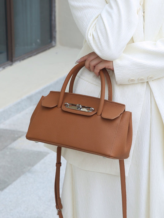 Baidi leather women's handbag, platinum Kelly-style shoulder and crossbody bag in top-layer cowhide