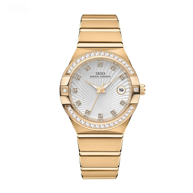 Simple calendar diamond quartz women's watch with elegant dial and date display