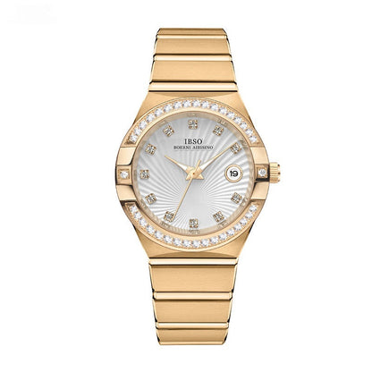 Simple calendar diamond quartz women's watch with elegant dial and date display