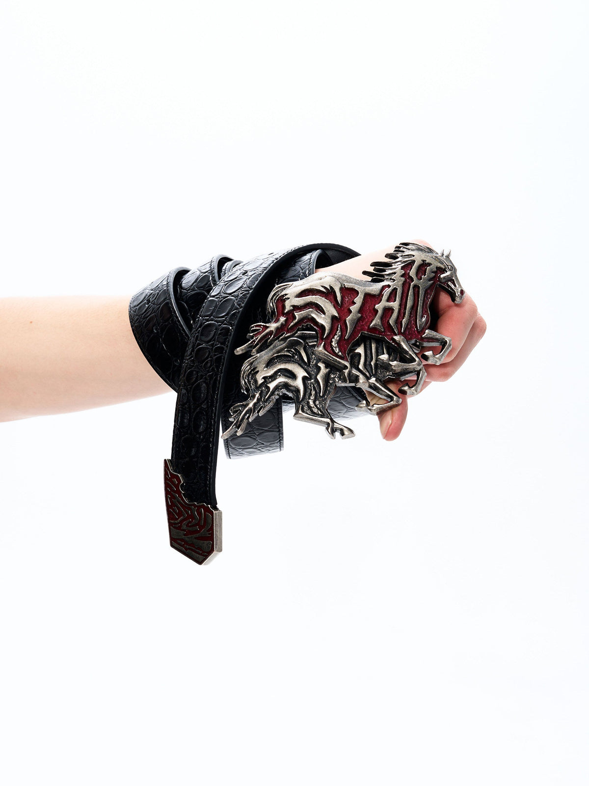 Textured embossed full-grain leather belt by My Store