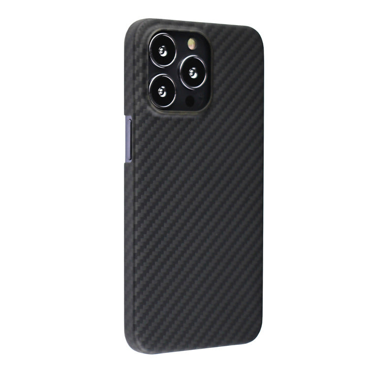 Kevlar fiber cell phone case with a durable textured finish and precise cutouts