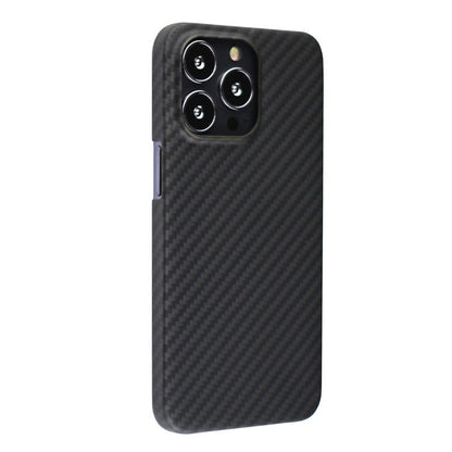 Kevlar fiber cell phone case with a durable textured finish and precise cutouts