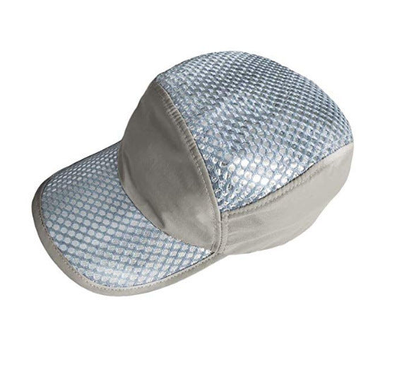 Ice-sensitive sun protection cooling cold air conditioning cap with adjustable fit, shown from the front