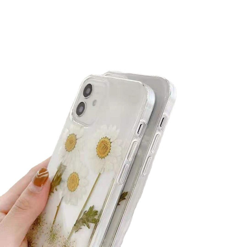 Epoxy daisy phone case with floral design, protective cover for compatible smartphones