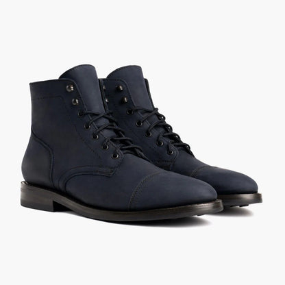 Men's retro round-toe work boots in a classic leather style with rugged soles