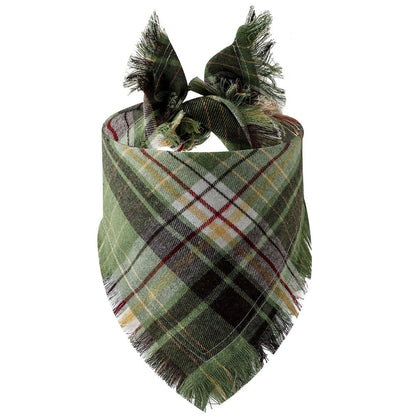Plaid tassel triangle scarf for pet dogs, featuring a stylish checkered pattern and fringed edges