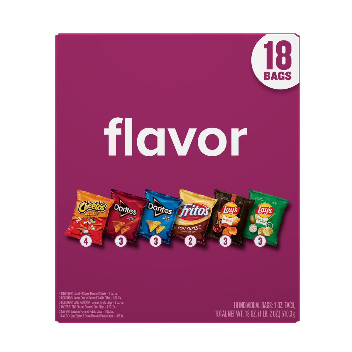 BACKUPMYFILESNOW® snack chips variety pack with assorted Frito-Lay flavor mix, featuring multiple colorful chip bags.
