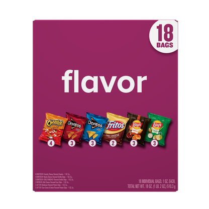 BACKUPMYFILESNOW® snack chips variety pack with assorted Frito-Lay flavor mix, featuring multiple colorful chip bags.