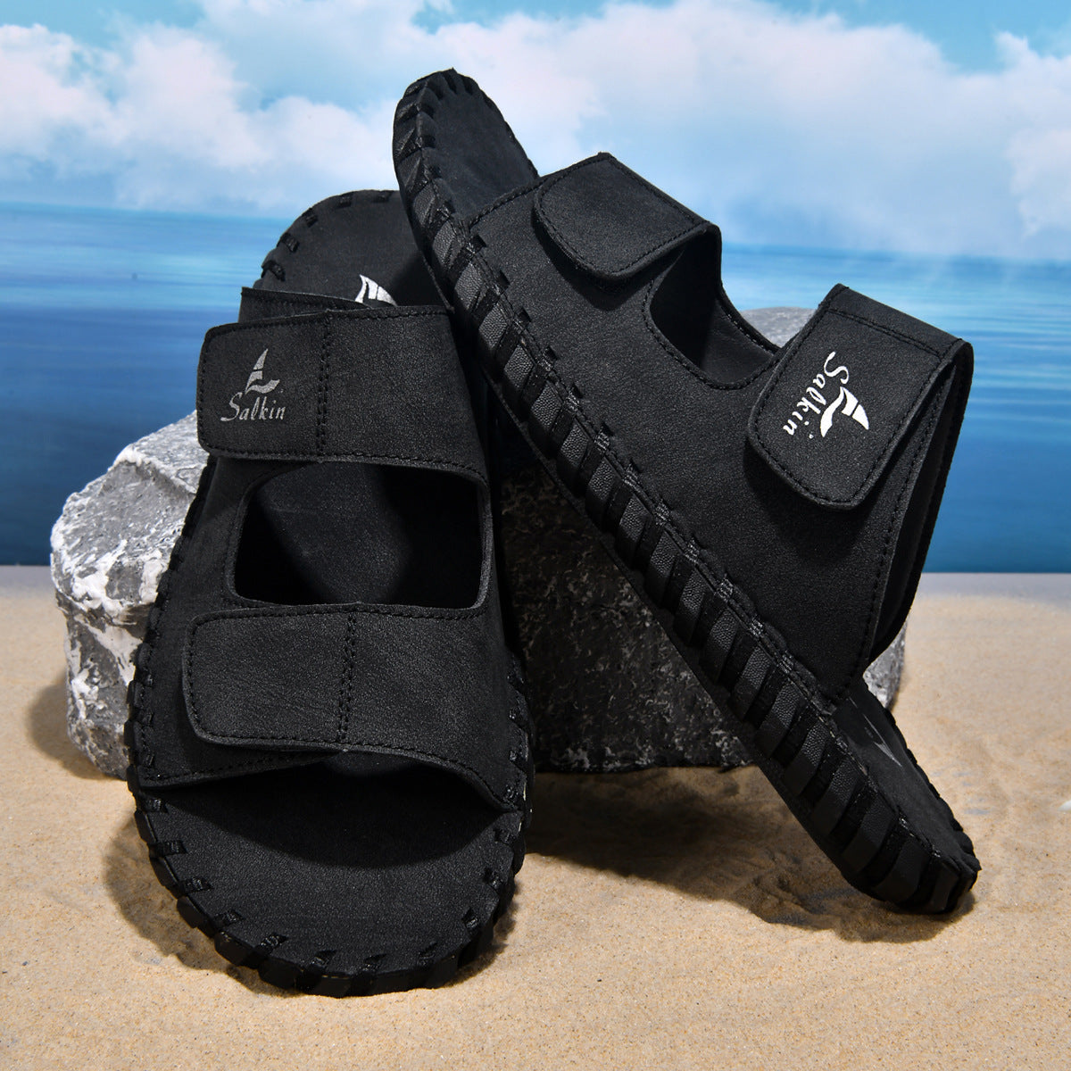 Men's casual outdoor leather slippers in a classic slip-on design from My Store