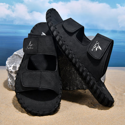 Men's casual outdoor leather slippers in a classic slip-on design from My Store
