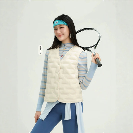 Women’s waterproof down-filled outdoor vest waistcoat, front view