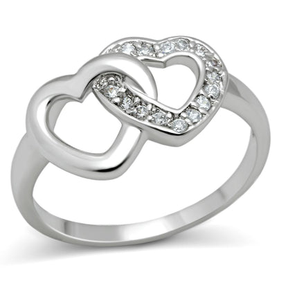 Alamode rhodium brass ring with AAA grade clear cubic zirconia, showcasing a shiny silver band and sparkling gemstone centerpiece.