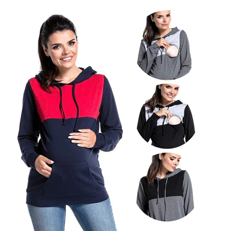 Hooded Colorblock Maternity Nursing Sweatshirt