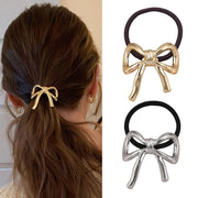 Metal Bow Hair Tie Ponytail Holder Hair Elastic Scrunchies Hair Rubber Bands Gold Ponytail Cuff Silver Metal Hair Ties Hair Accessories for Women Hair Ropes Decorative 2PCS