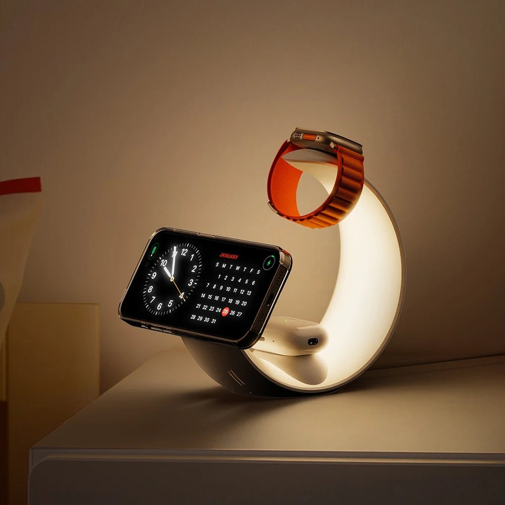 4 in 1 Magnetic Wireless Charger Stand QC3.0 PD 15W Fast Charging Dock Station Desk Lamp for iPhone 15 14 Apple Watch AirPods - BACKUPMYFILESNOW