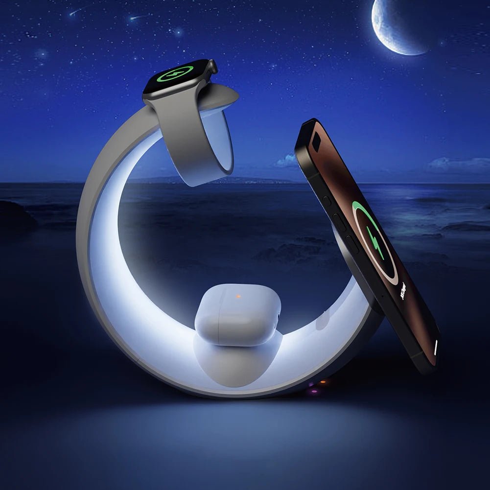 4 in 1 Magnetic Wireless Charger Stand QC3.0 PD 15W Fast Charging Dock Station Desk Lamp for iPhone 15 14 Apple Watch AirPods - BACKUPMYFILESNOW