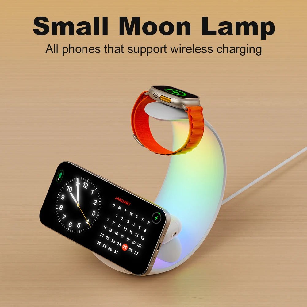 4 in 1 Magnetic Wireless Charger Stand QC3.0 PD 15W Fast Charging Dock Station Desk Lamp for iPhone 15 14 Apple Watch AirPods - BACKUPMYFILESNOW