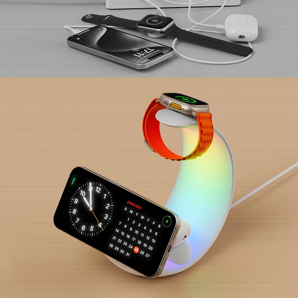 4 in 1 Magnetic Wireless Charger Stand QC3.0 PD 15W Fast Charging Dock Station Desk Lamp for iPhone 15 14 Apple Watch AirPods - BACKUPMYFILESNOW