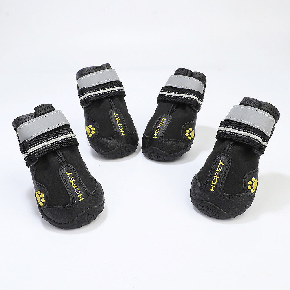 My Store pet dog waterproof shoes in black, designed to protect paws from rain and wet surfaces
