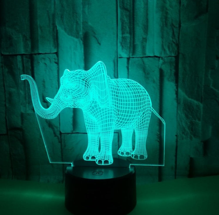 Colorful elephant 3D LED touch light, small table lamp for gift and home decoration