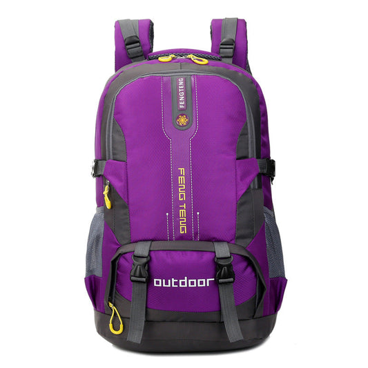Waterproof outdoor backpack sports bag in black with adjustable shoulder straps and multiple zippered compartments