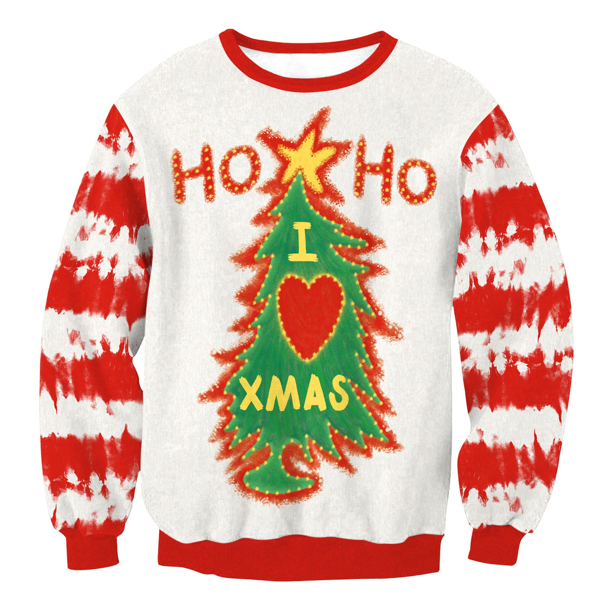 Men's Christmas tree striped digital print couple sweater in festive colors