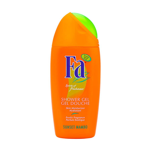 Fa Sunset Mambo shower gel in 250ml bottle, featuring vibrant packaging and floral scent, by Pasteur Pharmacy.