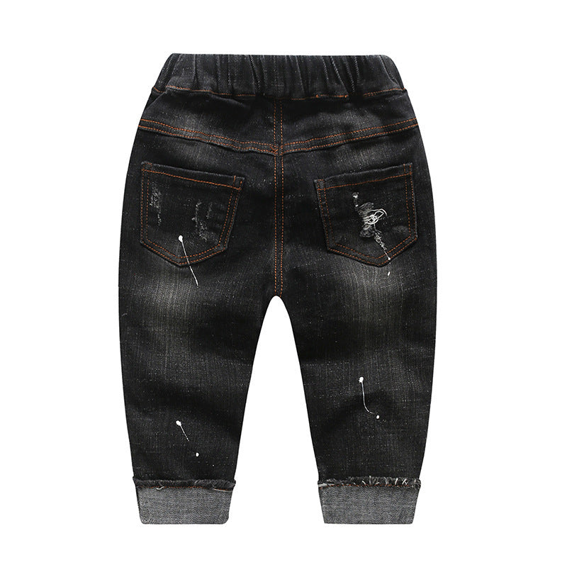 Children's ripped denim pants for boys, casual blue jeans with distressed details