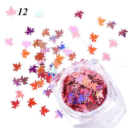Gradient maple leaf nail sequins in assorted autumn colors for nail art by My Store