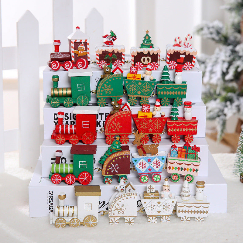Wooden Christmas train decoration with festive holiday details