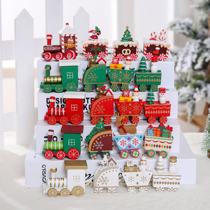 Wooden Christmas train decoration with festive holiday details