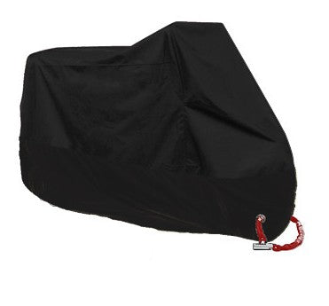 Waterproof motorcycle cover by My Store shown protecting a motorcycle outdoors