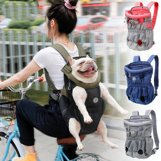 Pet carrier backpack with breathable mesh for outdoor travel, shown in black with padded shoulder straps