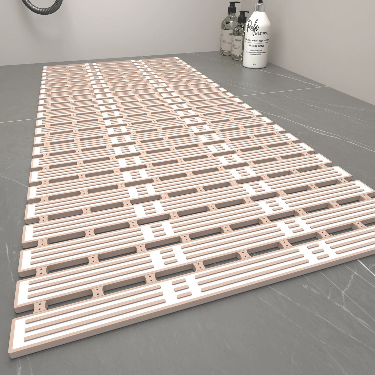 Bamboo-strand drainage bathroom non-slip mat with textured slatted surface for water runoff