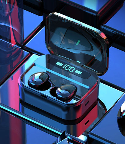 TWS Bluetooth earphones with microphone, wireless Bluetooth headphones in compact charging case