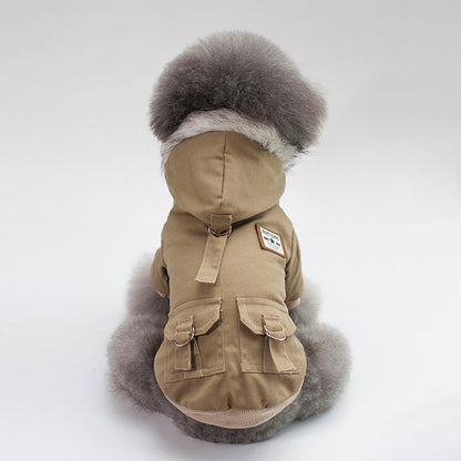 Cap dog coat with a cap-style hood for small dogs