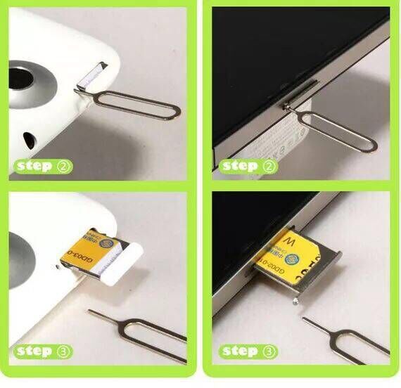 SIM card slot card taking pin compatible with devices, metal eject tool close-up