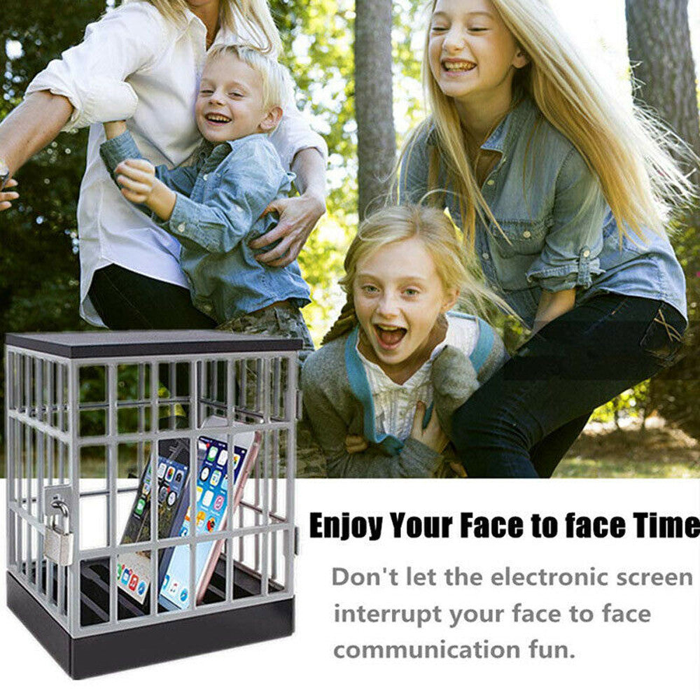 Phone storage cage for organizing and securing mobile devices, viewed from the front