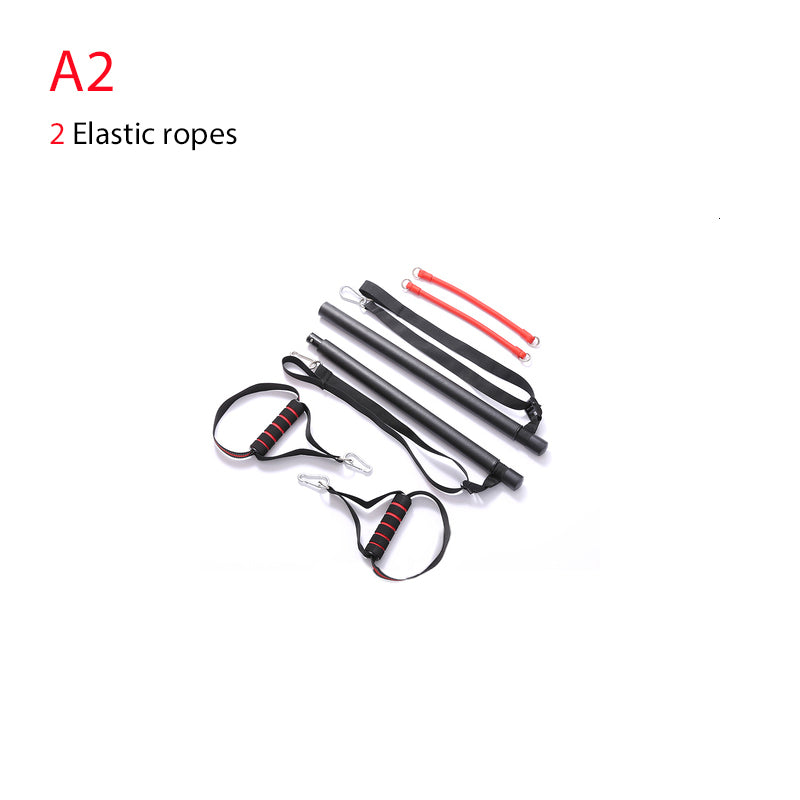 Body workout trainer bar with resistance bands and rubber buckles for full-body exercise