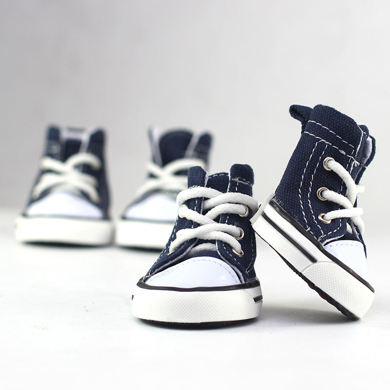 Pet cowboy canvas shoes for dogs, blue denim-style booties with white star details