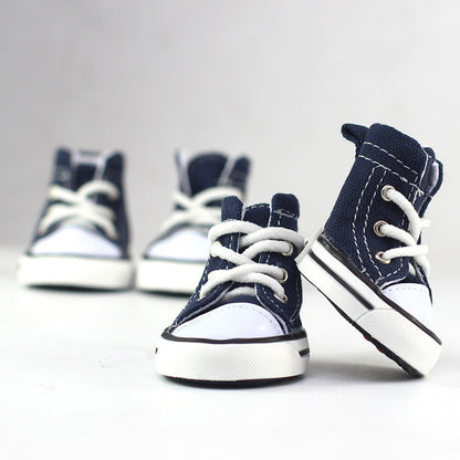 Pet cowboy canvas shoes for dogs, blue denim-style booties with white star details