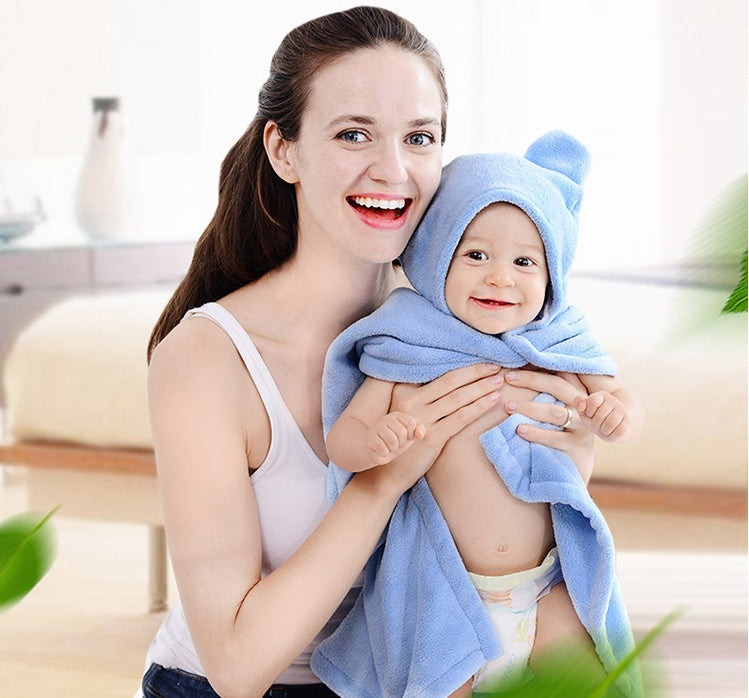 Cotton baby care hooded bath towel in soft fabric with a cozy hood for newborns and infants